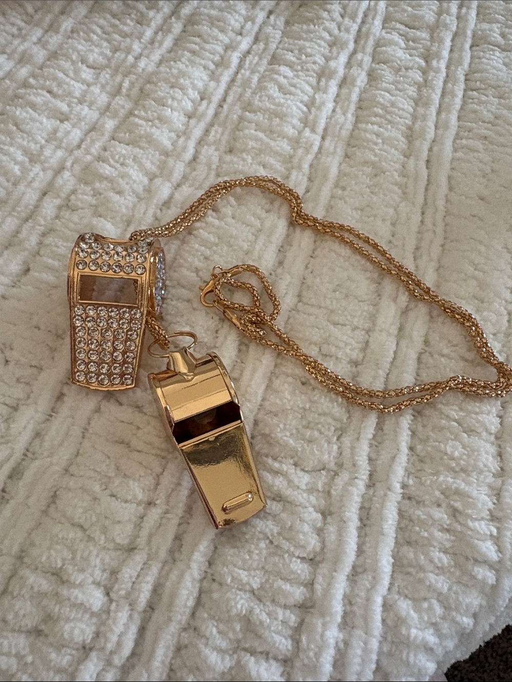 Gold-Tone Crystal Whistle Necklace Pendant